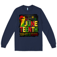 Navy juneteenth fist free ish since 1865 with background Long Sleeve Tee - HRA Design Shop