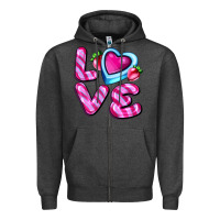 Charcoal Heather love with strawberry candy Zipper Hoodie - AdoDesignShop