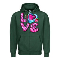 Sports Green love with strawberry candy Zipper Hoodie - AdoDesignShop