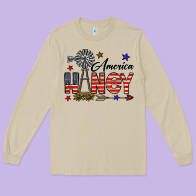 America Honey Long Sleeve Tee Designed By Cowhidedigitalart