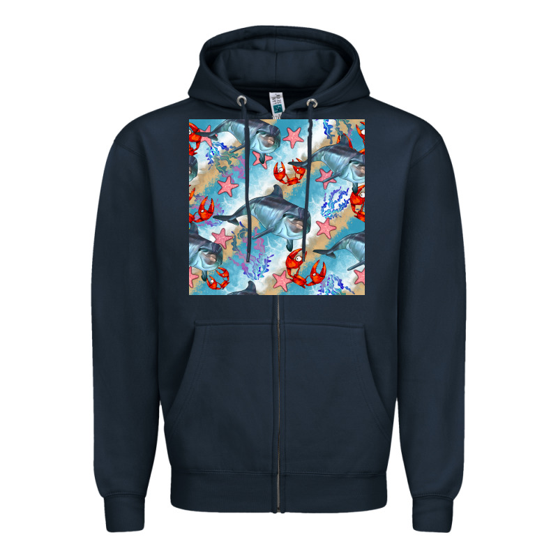 Dolphin And Crab Seamless Pattern Zipper Hoodie by BundleAndBundleShop | Teevron