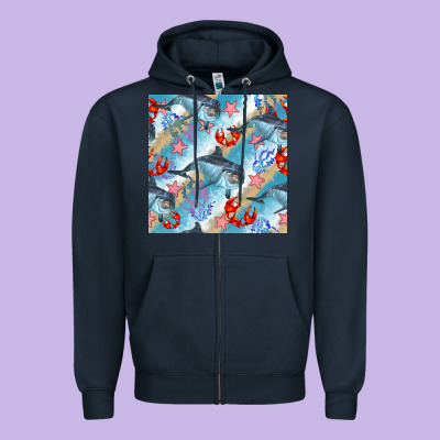 Dolphin And Crab Seamless Pattern Zipper Hoodie Designed By Bundleandbundleshop