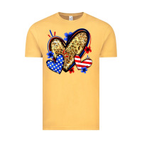 Vintage Mustard American flag heart leopard Vintage Tee - Zillion Design Studio