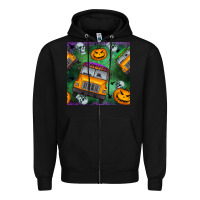 Black halloween bus and pumpkin seamless pattern Zipper Hoodie - BundleAndBundleShop