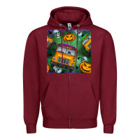 Burgundy halloween bus and pumpkin seamless pattern Zipper Hoodie - BundleAndBundleShop