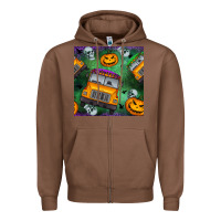 Chestnut halloween bus and pumpkin seamless pattern Zipper Hoodie - BundleAndBundleShop