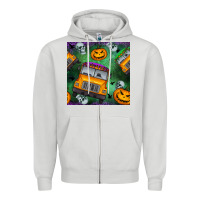 Dove Grey halloween bus and pumpkin seamless pattern Zipper Hoodie - BundleAndBundleShop