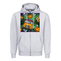 Heather Grey halloween bus and pumpkin seamless pattern Zipper Hoodie - BundleAndBundleShop
