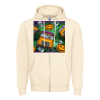 Sandshell halloween bus and pumpkin seamless pattern Zipper Hoodie - BundleAndBundleShop