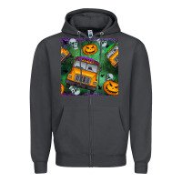 Smoke halloween bus and pumpkin seamless pattern Zipper Hoodie - BundleAndBundleShop