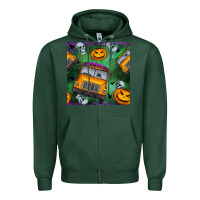 Sports Green halloween bus and pumpkin seamless pattern Zipper Hoodie - BundleAndBundleShop