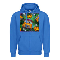True Royal halloween bus and pumpkin seamless pattern Zipper Hoodie - BundleAndBundleShop