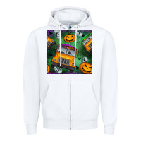 White halloween bus and pumpkin seamless pattern Zipper Hoodie - BundleAndBundleShop