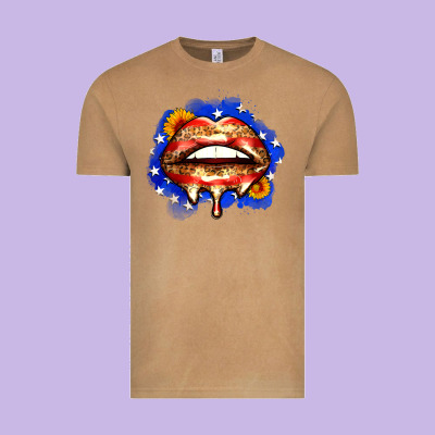 Leopard American Flag Lips Vintage Tee Designed By Zillion Design Studio