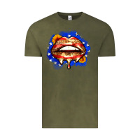 Vintage Olive leopard american flag lips Vintage Tee - Zillion Design Studio