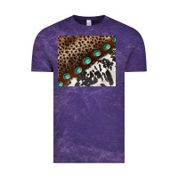 Cloud Purple leopard and cowhide gemstone leather Vintage Tee - BarkalooDesign