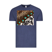 Vintage Denim leopard and cowhide gemstone leather Vintage Tee - BarkalooDesign