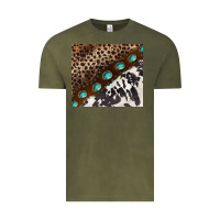 Vintage Olive leopard and cowhide gemstone leather Vintage Tee - BarkalooDesign