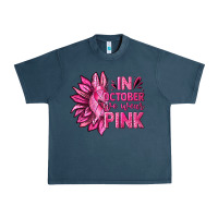 Midnight Navy In October We Wear Pink Sunflower Urban Heavy Tee - texasbilliewilder