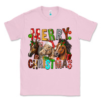 Bubblegum Pink Merry christmas horses Classic Tee - FaDigitalArtStudio