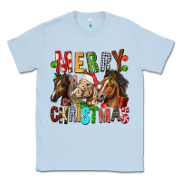 Dusty Blue Merry christmas horses Classic Tee - FaDigitalArtStudio