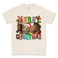 Natural Merry christmas horses Classic Tee - FaDigitalArtStudio