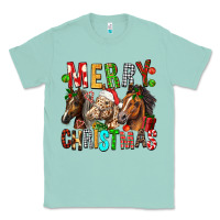 Seafoam Merry christmas horses Classic Tee - FaDigitalArtStudio