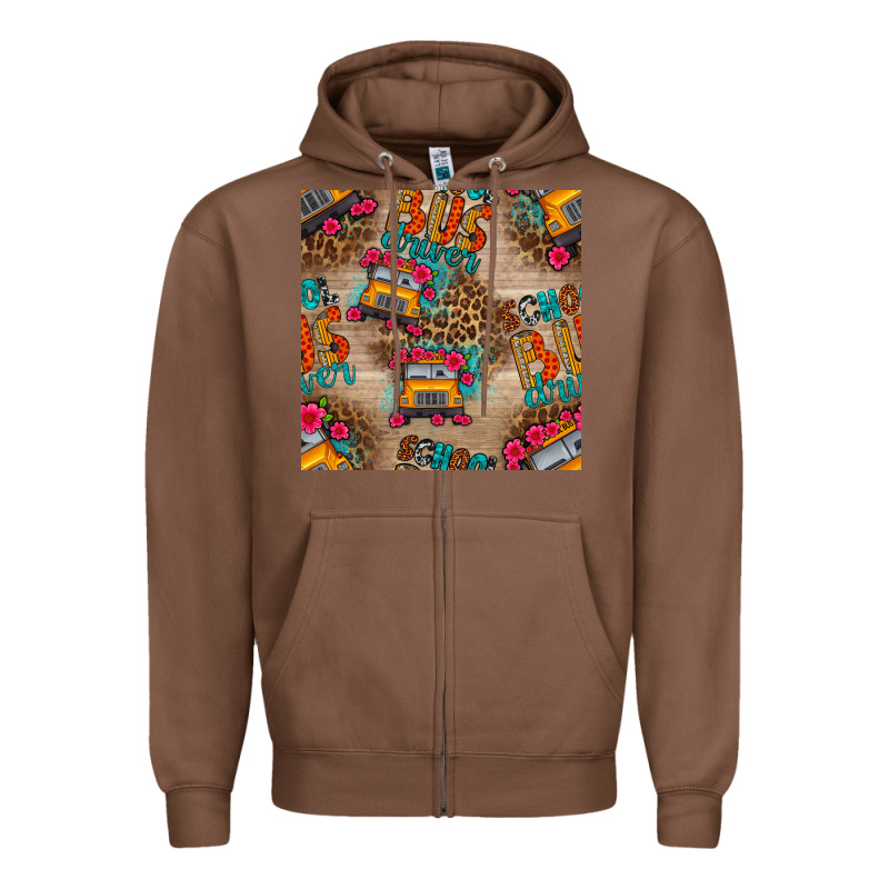 School Bus Driver And Flower Seamless Patterns Zipper Hoodie by BundleAndBundleShop | Teevron