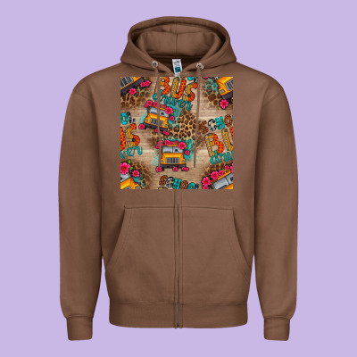 School Bus Driver And Flower Seamless Patterns Zipper Hoodie Designed By Bundleandbundleshop