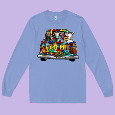 Farm Life Truck Autism Long Sleeve Tee Designed By Cowhidedigitalart