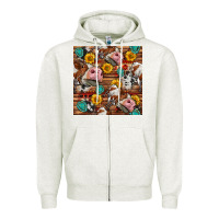 Oatmeal Heather cow and western seamless pattern Zipper Hoodie - BundleAndBundleShop
