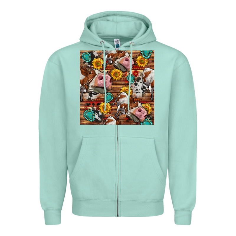 Cow And Western Seamless Pattern Zipper Hoodie by BundleAndBundleShop | Teevron