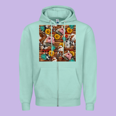 Cow And Western Seamless Pattern Zipper Hoodie Designed By Bundleandbundleshop