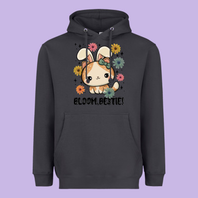 Bloom Bestie Cat Heavyweight Hoodie Designed By Maliassmallbusiness