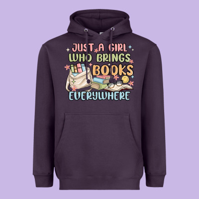 Just A Girl Who Brings Books Everywhere Heavyweight Hoodie Designed By Maliassmallbusiness