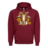 Burgundy sunflower goat Zipper Hoodie - Jasminsmagicworld