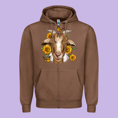 Sunflower Goat Zipper Hoodie Designed By Jasminsmagicworld