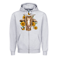 Heather Grey sunflower goat Zipper Hoodie - Jasminsmagicworld
