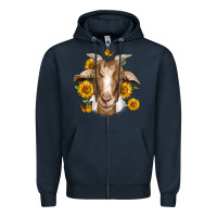 Navy sunflower goat Zipper Hoodie - Jasminsmagicworld
