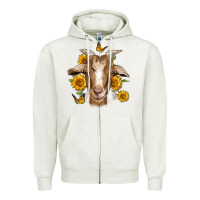 Oatmeal Heather sunflower goat Zipper Hoodie - Jasminsmagicworld