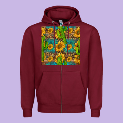 Sunflower And Cactus Seamless Pattern Zipper Hoodie Designed By Bundleandbundleshop