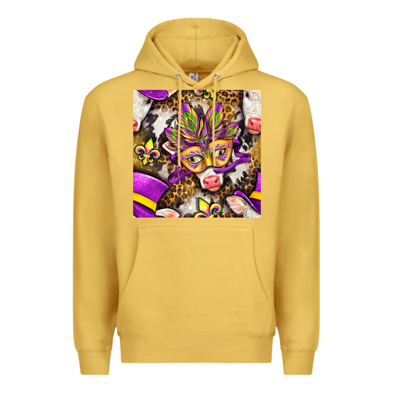 Mardi Gras Cow With Carnival Mask Seamless Pattern Premium Hoodie by BundleAndBundleShop | Teevron