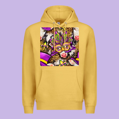 Mardi Gras Cow With Carnival Mask Seamless Pattern Premium Hoodie Designed By Bundleandbundleshop