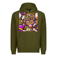 Army Green Mardi Gras cow with carnival mask seamless pattern Premium Hoodie - BundleAndBundleShop