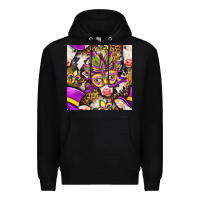 Black Mardi Gras cow with carnival mask seamless pattern Premium Hoodie - BundleAndBundleShop