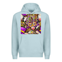 Blue Mist Mardi Gras cow with carnival mask seamless pattern Premium Hoodie - BundleAndBundleShop