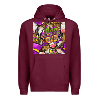 Burgundy Mardi Gras cow with carnival mask seamless pattern Premium Hoodie - BundleAndBundleShop
