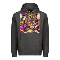 Charcoal Heather Mardi Gras cow with carnival mask seamless pattern Premium Hoodie - BundleAndBundleShop