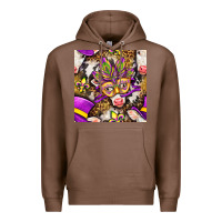 Chestnut Mardi Gras cow with carnival mask seamless pattern Premium Hoodie - BundleAndBundleShop