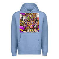 Colony Blue Mardi Gras cow with carnival mask seamless pattern Premium Hoodie - BundleAndBundleShop